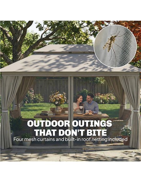 Outsunny 3 x 4 m Outdoor Garden Gazebo with Netting and Curtains, UPF50+ Patio Gazebo Permanent Pavilion Canopy, Beige - pic 185590 | FastDaddyshop