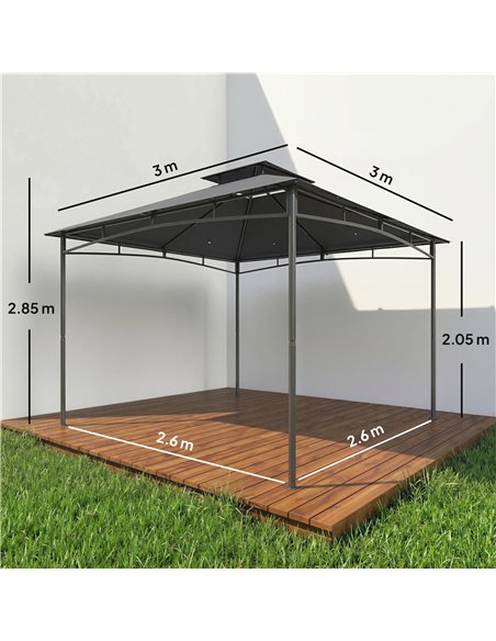 Outsunny 3 x 3 m Gazebo, Garden Gazebo with 2-Tier Roof, Metal Frame, Dark Grey - pic 185596 | FastDaddyshop