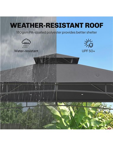 Outsunny 3 x 3 m Gazebo, Garden Gazebo with 2-Tier Roof, Metal Frame, Dark Grey