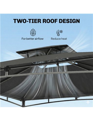 Outsunny 3 x 3 m Gazebo, Garden Gazebo with 2-Tier Roof, Metal Frame, Dark Grey