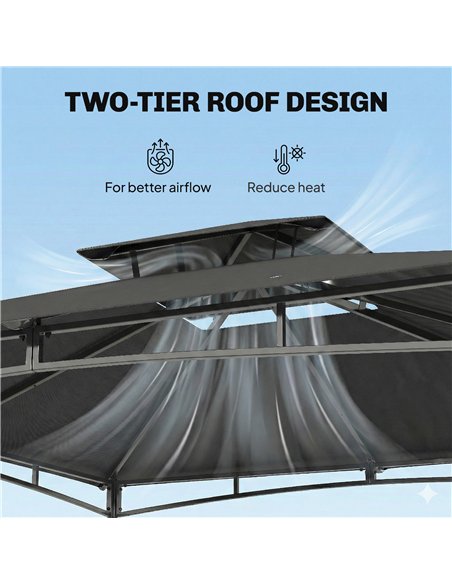 Outsunny 3 x 3 m Gazebo, Garden Gazebo with 2-Tier Roof, Metal Frame, Dark Grey - pic 185599 | FastDaddyshop