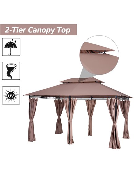 Outsunny 4m x 3(m) Metal Gazebo Canopy Party Tent Garden Pavillion Patio Shelter Pavilion with Curtains Sidewalls Brown - pic 18560 | FastDaddyshop