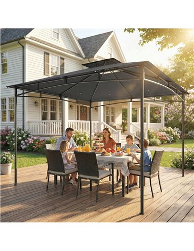 Outsunny 3 x 3 m Gazebo, Garden Gazebo with 2-Tier Roof, Metal Frame, Dark Grey