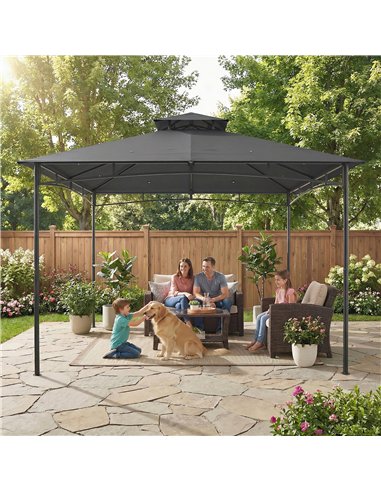 Outsunny 3 x 3 m Gazebo, Garden Gazebo with 2-Tier Roof, Metal Frame, Dark Grey