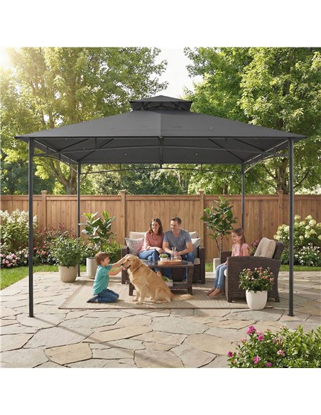 Outsunny 3 x 3 m Gazebo, Garden Gazebo with 2-Tier Roof, Metal Frame, Dark Grey - pic 185601 | FastDaddyshop