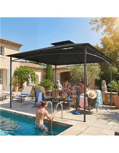 Outsunny 3 x 3 m Gazebo, Garden Gazebo with 2-Tier Roof, Metal Frame, Dark Grey