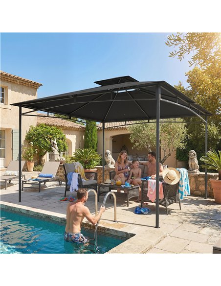 Outsunny 3 x 3 m Gazebo, Garden Gazebo with 2-Tier Roof, Metal Frame, Dark Grey - pic 185602 | FastDaddyshop