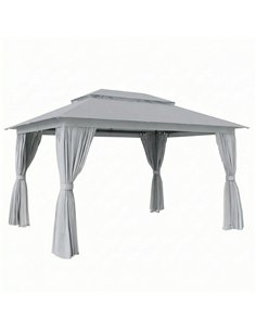 Outsunny 3 x 4 m Outdoor Garden Gazebo with Netting and Curtains, UPF50+ Patio Gazebo Permanent Pavilion Canopy, Dark Grey