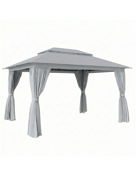 Outsunny 3 x 4 m Outdoor Garden Gazebo with Netting and Curtains, UPF50+ Patio Gazebo Permanent Pavilion Canopy, Dark Grey - pic 185603 | FastDaddyshop