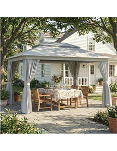 Outsunny 3 x 4 m Outdoor Garden Gazebo with Netting and Curtains, UPF50+ Patio Gazebo Permanent Pavilion Canopy, Dark Grey 2