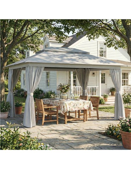 Outsunny 3 x 4 m Outdoor Garden Gazebo with Netting and Curtains, UPF50+ Patio Gazebo Permanent Pavilion Canopy, Dark Grey - pic 185604 | FastDaddyshop