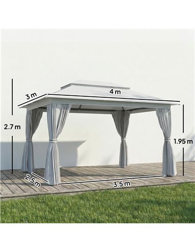 Outsunny 3 x 4 m Outdoor Garden Gazebo with Netting and Curtains, UPF50+ Patio Gazebo Permanent Pavilion Canopy, Dark Grey