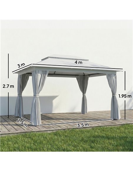 Outsunny 3 x 4 m Outdoor Garden Gazebo with Netting and Curtains, UPF50+ Patio Gazebo Permanent Pavilion Canopy, Dark Grey - pic 185605 | FastDaddyshop