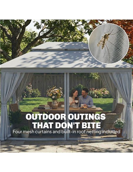 Outsunny 3 x 4 m Outdoor Garden Gazebo with Netting and Curtains, UPF50+ Patio Gazebo Permanent Pavilion Canopy, Dark Grey - pic 185608 | FastDaddyshop