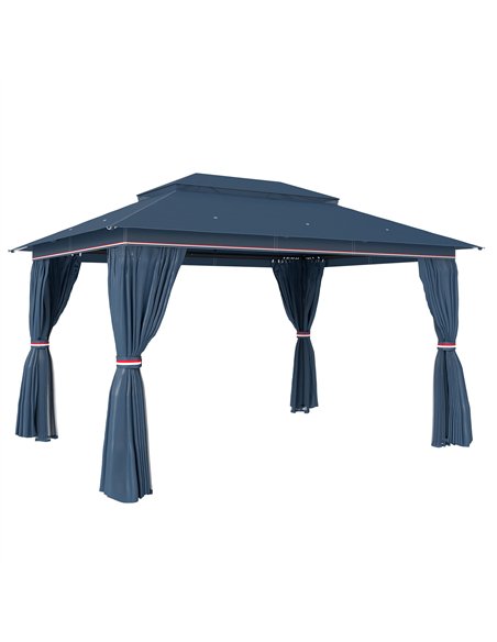 Outsunny 3 x 4 m Outdoor Garden Gazebo with Netting and Curtains, UPF50+ Patio Gazebo Permanent Pavilion Canopy, Dark Blue - pic 185612 | FastDaddyshop