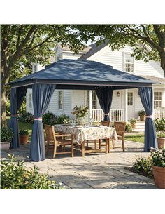 Outsunny 3 x 4 m Outdoor Garden Gazebo with Netting and Curtains, UPF50+ Patio Gazebo Permanent Pavilion Canopy, Dark Blue 2