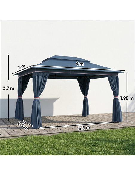 Outsunny 3 x 4 m Outdoor Garden Gazebo with Netting and Curtains, UPF50+ Patio Gazebo Permanent Pavilion Canopy, Dark Blue - pic 185614 | FastDaddyshop