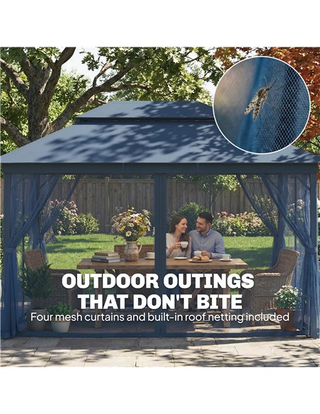 Outsunny 3 x 4 m Outdoor Garden Gazebo with Netting and Curtains, UPF50+ Patio Gazebo Permanent Pavilion Canopy, Dark Blue - pic 185617 | FastDaddyshop