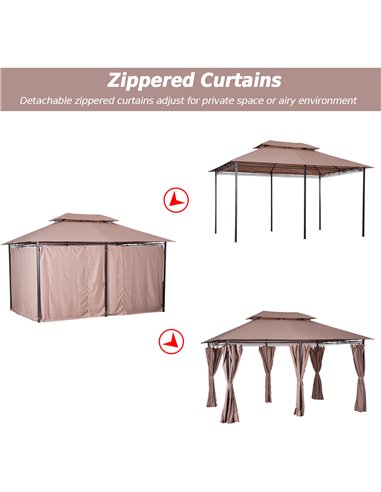 Outsunny 4m x 3(m) Metal Gazebo Canopy Party Tent Garden Pavillion Patio Shelter Pavilion with Curtains Sidewalls Brown