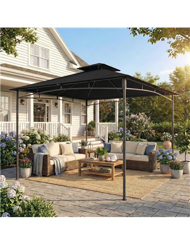 Outsunny 3 x 3 m Gazebo, Garden Gazebo with 2-Tier Roof, Metal Frame, Black