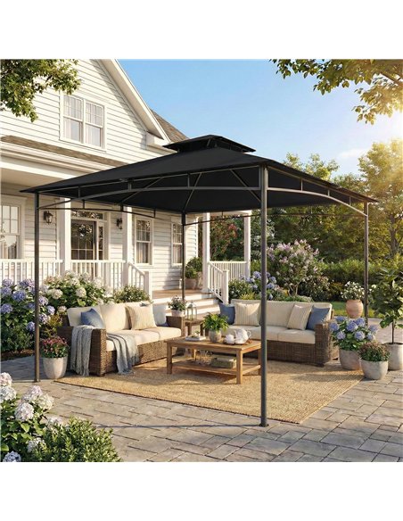 Outsunny 3 x 3 m Gazebo, Garden Gazebo with 2-Tier Roof, Metal Frame, Black - pic 185622 | FastDaddyshop