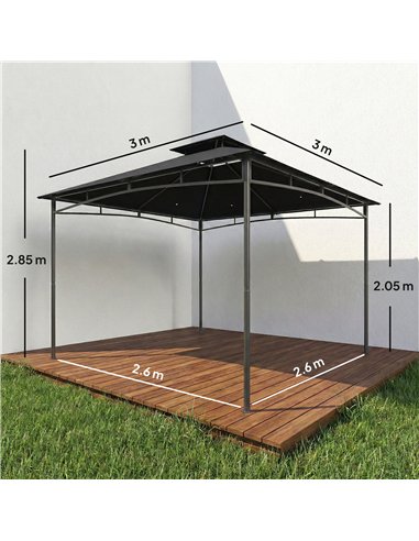 Outsunny 3 x 3 m Gazebo, Garden Gazebo with 2-Tier Roof, Metal Frame, Black