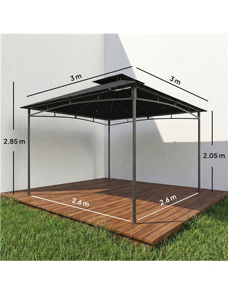 Outsunny 3 x 3 m Gazebo, Garden Gazebo with 2-Tier Roof, Metal Frame, Black - pic 185623 | FastDaddyshop
