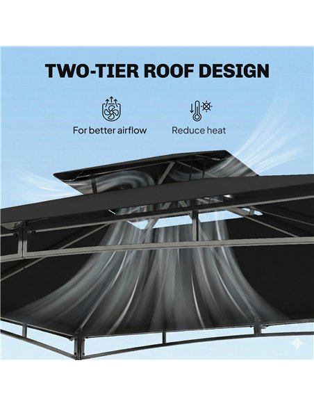 Outsunny 3 x 3 m Gazebo, Garden Gazebo with 2-Tier Roof, Metal Frame, Black - pic 185626 | FastDaddyshop