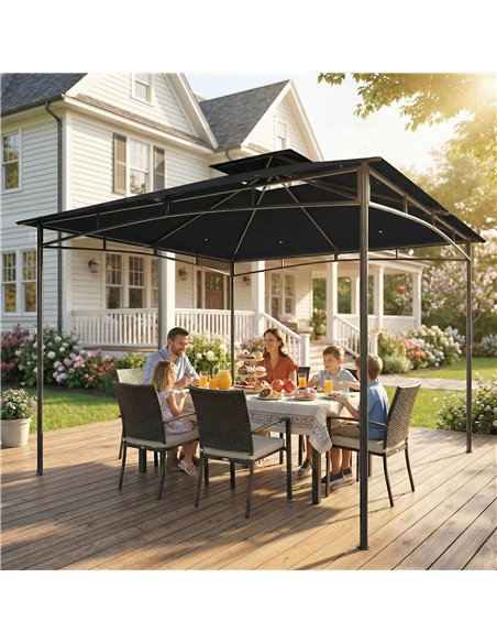 Outsunny 3 x 3 m Gazebo, Garden Gazebo with 2-Tier Roof, Metal Frame, Black - pic 185627 | FastDaddyshop