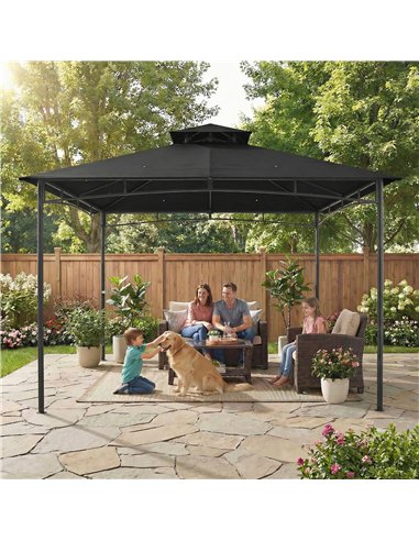 Outsunny 3 x 3 m Gazebo, Garden Gazebo with 2-Tier Roof, Metal Frame, Black