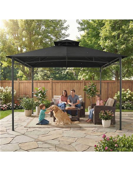Outsunny 3 x 3 m Gazebo, Garden Gazebo with 2-Tier Roof, Metal Frame, Black - pic 185628 | FastDaddyshop