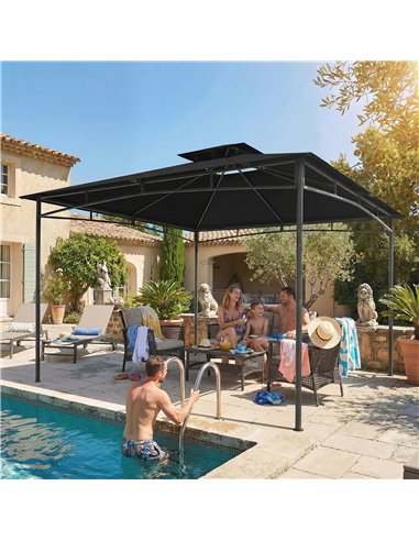 Outsunny 3 x 3 m Gazebo, Garden Gazebo with 2-Tier Roof, Metal Frame, Black