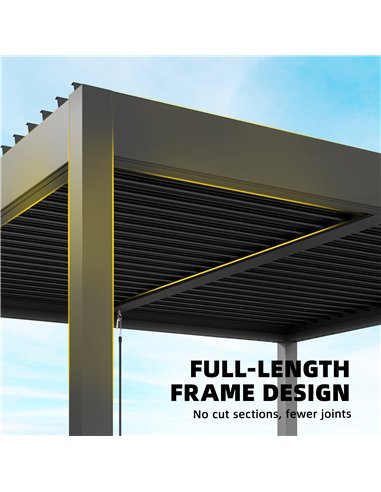 Outsunny 3 x 3 m Louvered Pergola with Adjustable Metal Louvred Roof, Aluminium Patio Gazebo with Netting and Curtains, Dark Gre