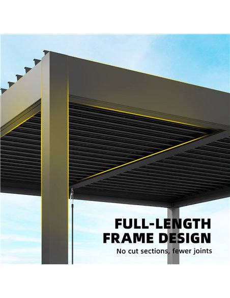 Outsunny 3 x 3 m Louvered Pergola with Adjustable Metal Louvred Roof, Aluminium Patio Gazebo with Netting and Curtains, Dark Gre - pic 185636 | FastDaddyshop