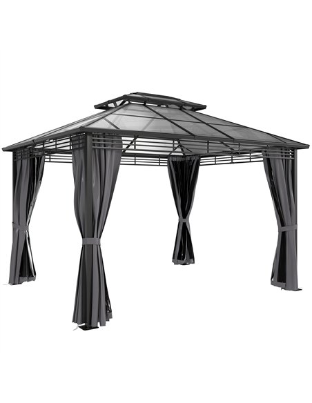 Outsunny 3 x 3.6 m Outdoor Hardtop Gazebo Canopy with 2-Tier Roof, Permanent Pavilion Garden Metal Gazebo with Sides, Dark Grey - pic 185639 | FastDaddyshop