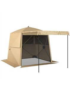 Outsunny Pop Up Gazebo Waterproof Instant Shelter with Awning Mesh Windows for Camping Patio 2 x 2 m, Khaki