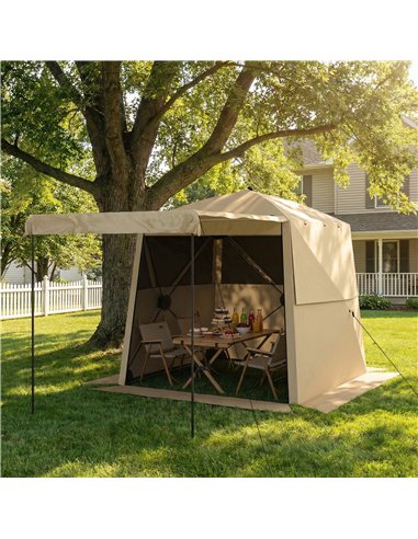 Outsunny Pop Up Gazebo Waterproof Instant Shelter with Awning Mesh Windows for Camping Patio 2 x 2 m, Khaki
