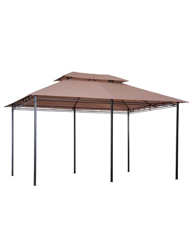 Outsunny 4m x 3(m) Metal Gazebo Canopy Party Tent Garden Pavillion Patio Shelter Pavilion with Curtains Sidewalls Brown