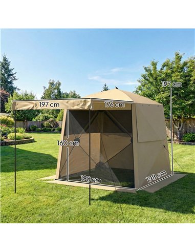 Outsunny Pop Up Gazebo Waterproof Instant Shelter with Awning Mesh Windows for Camping Patio 2 x 2 m, Khaki