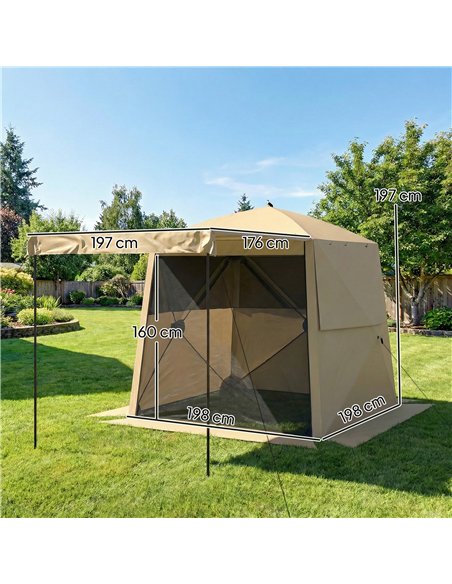 Outsunny Pop Up Gazebo Waterproof Instant Shelter with Awning Mesh Windows for Camping Patio 2 x 2 m, Khaki - pic 185650 | FastDaddyshop