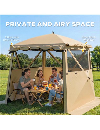 Outsunny Pop Up Gazebo Waterproof Instant Shelter with Awning Mesh Windows for Camping Patio 2 x 2 m, Khaki