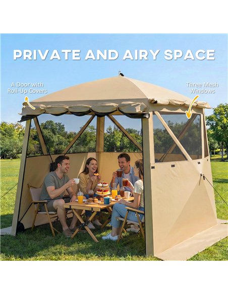 Outsunny Pop Up Gazebo Waterproof Instant Shelter with Awning Mesh Windows for Camping Patio 2 x 2 m, Khaki - pic 185651 | FastDaddyshop