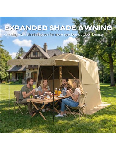 Outsunny Pop Up Gazebo Waterproof Instant Shelter with Awning Mesh Windows for Camping Patio 2 x 2 m, Khaki