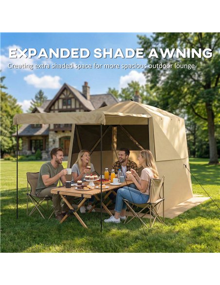 Outsunny Pop Up Gazebo Waterproof Instant Shelter with Awning Mesh Windows for Camping Patio 2 x 2 m, Khaki - pic 185652 | FastDaddyshop