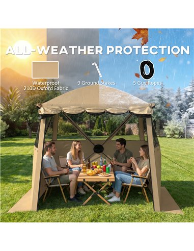 Outsunny Pop Up Gazebo Waterproof Instant Shelter with Awning Mesh Windows for Camping Patio 2 x 2 m, Khaki