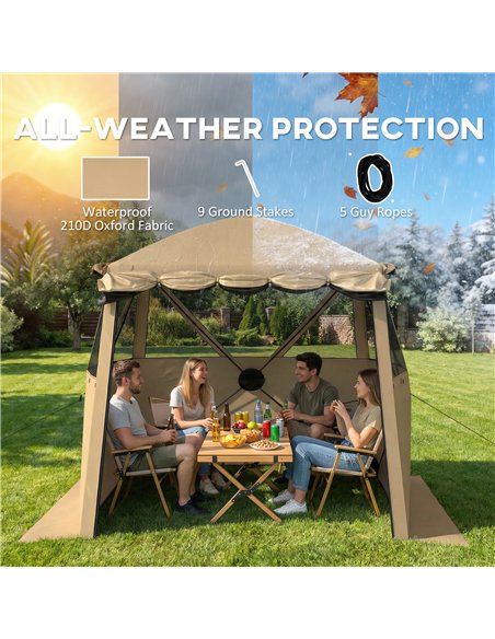 Outsunny Pop Up Gazebo Waterproof Instant Shelter with Awning Mesh Windows for Camping Patio 2 x 2 m, Khaki - pic 185653 | FastDaddyshop