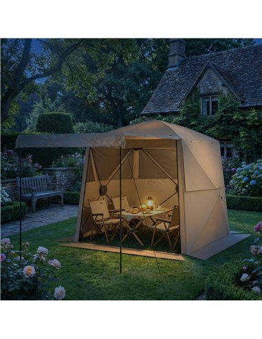 Outsunny Pop Up Gazebo Waterproof Instant Shelter with Awning Mesh Windows for Camping Patio 2 x 2 m, Khaki