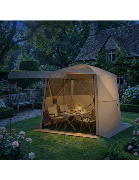 Outsunny Pop Up Gazebo Waterproof Instant Shelter with Awning Mesh Windows for Camping Patio 2 x 2 m, Khaki - pic 185655 | FastDaddyshop