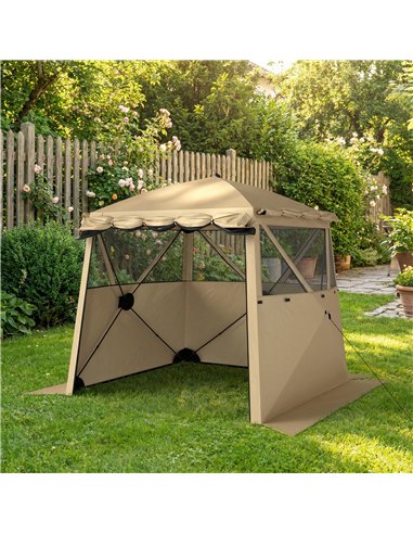 Outsunny Pop Up Gazebo Waterproof Instant Shelter with Awning Mesh Windows for Camping Patio 2 x 2 m, Khaki
