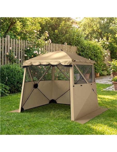 Outsunny Pop Up Gazebo Waterproof Instant Shelter with Awning Mesh Windows for Camping Patio 2 x 2 m, Khaki - pic 185656 | FastDaddyshop